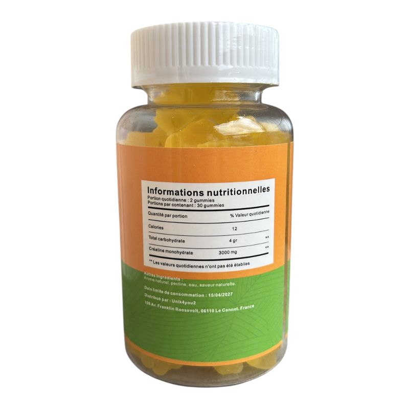 SUPER CREATINE GUMMIES – 3000 mg de Créatine Monohydrate | Végan | Sans Sucre | Saveur Ananas | Prise de Masse & Performance