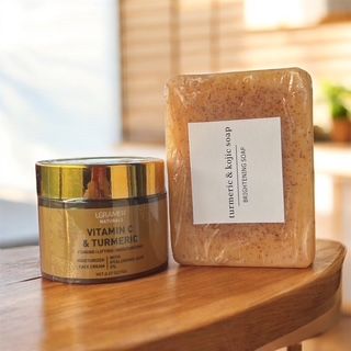 KIT CURCUMA Peau Lisse & Teint Unifié | Savon Curcuma & Acide Kojique + Crème Jour Curcuma