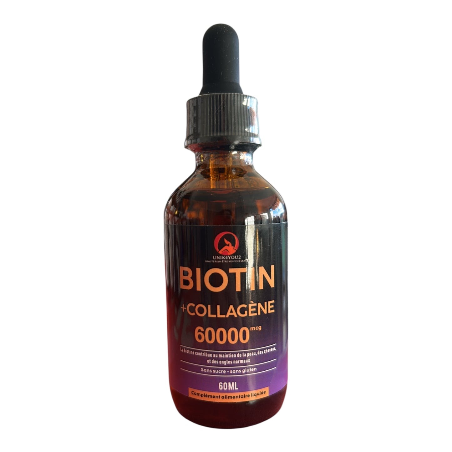 BIOTINE + COLLAGÈNE 60000 mcg  - cheveux , peau & ongles . Sans sucre sans gluten