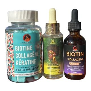 KIT CHEVEUX PREMIUM - Routine Premium Biotine, Kératine & Collagène | Gummies, Sérum & Huile d’Avocat