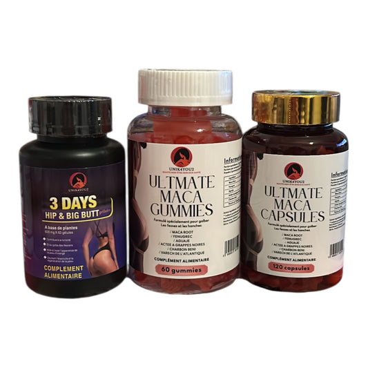KIT ULTIMATE MACA- capsules et gummies hautement dose - exclusivité Unik4you - routine courbes & booty