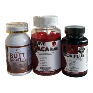 SUPER KIT MACA & BUTT BOOSTER | Butt Booster, Maca Curve Gummies & Gélules | Volume, Courbes & Énergie