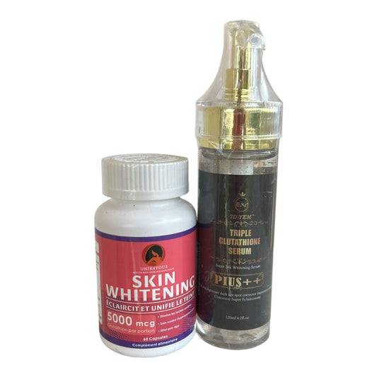 DUO SKIN WHITENING – Gélules Glutathion (60) + Sérum Visage Éclaircissant (120 ml)