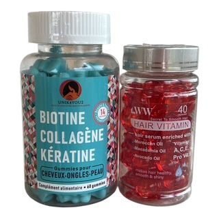 CHEVEUX DUO FORCE ET BRILLANCE  – Gummies Cheveux + Capsules Huiles Végétales Pré-shampoing