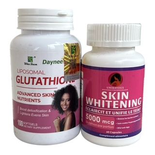 LOT GLUTATHION 500 mg + SKIN WHITENING  Détox, Éclat de la peau & Teint uniforme