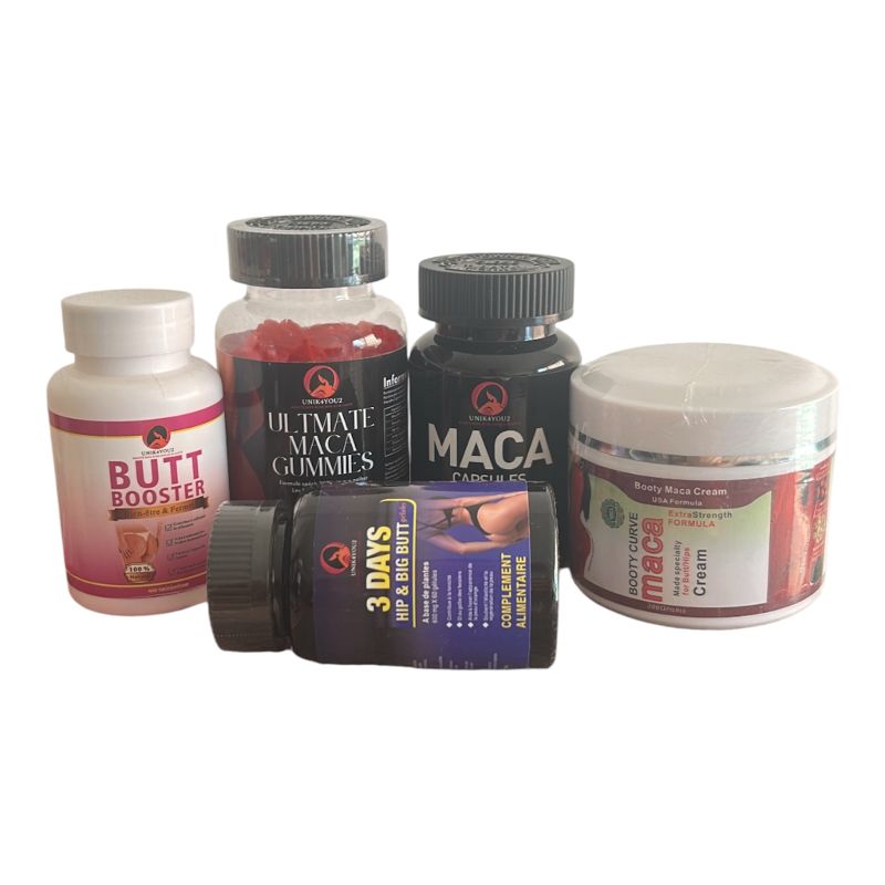 KIT BOOTY PREMIUM 30 JOURS – Routine Fessiers & Courbes 24H Maca 7500 mg + Gummies + Crème