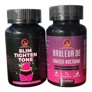KIT MINCEUR NATUREL JOUR & NUIT - Slim Tighten Tone CLA 2400 mg + Brûleur Nuit Bloqueur de Sucres